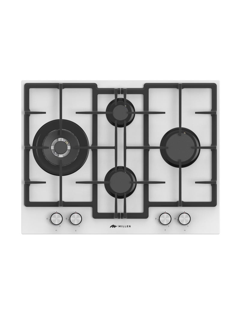 MILLEN 65 cm Built In White Glass Gas Hob with SABAF Burners - 3 Years Warranty, MGHG 6502 WH White - Image 1