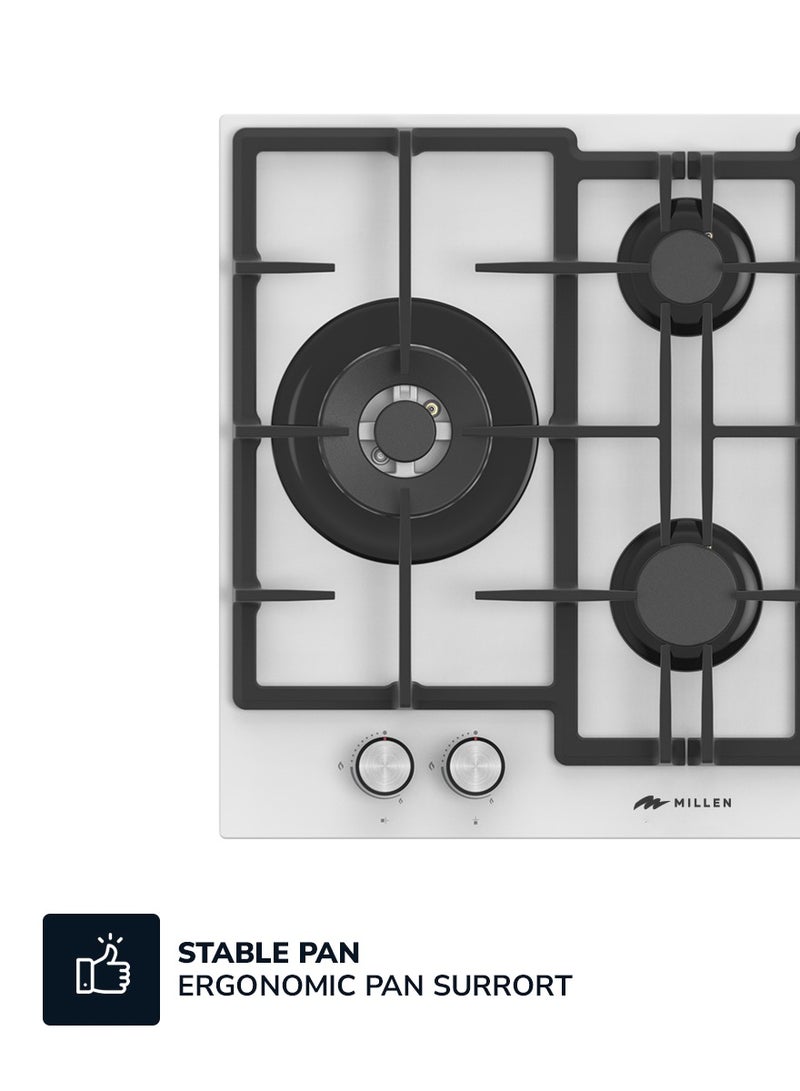 MILLEN 65 cm Built In White Glass Gas Hob with SABAF Burners - 3 Years Warranty, MGHG 6502 WH White - Image 3