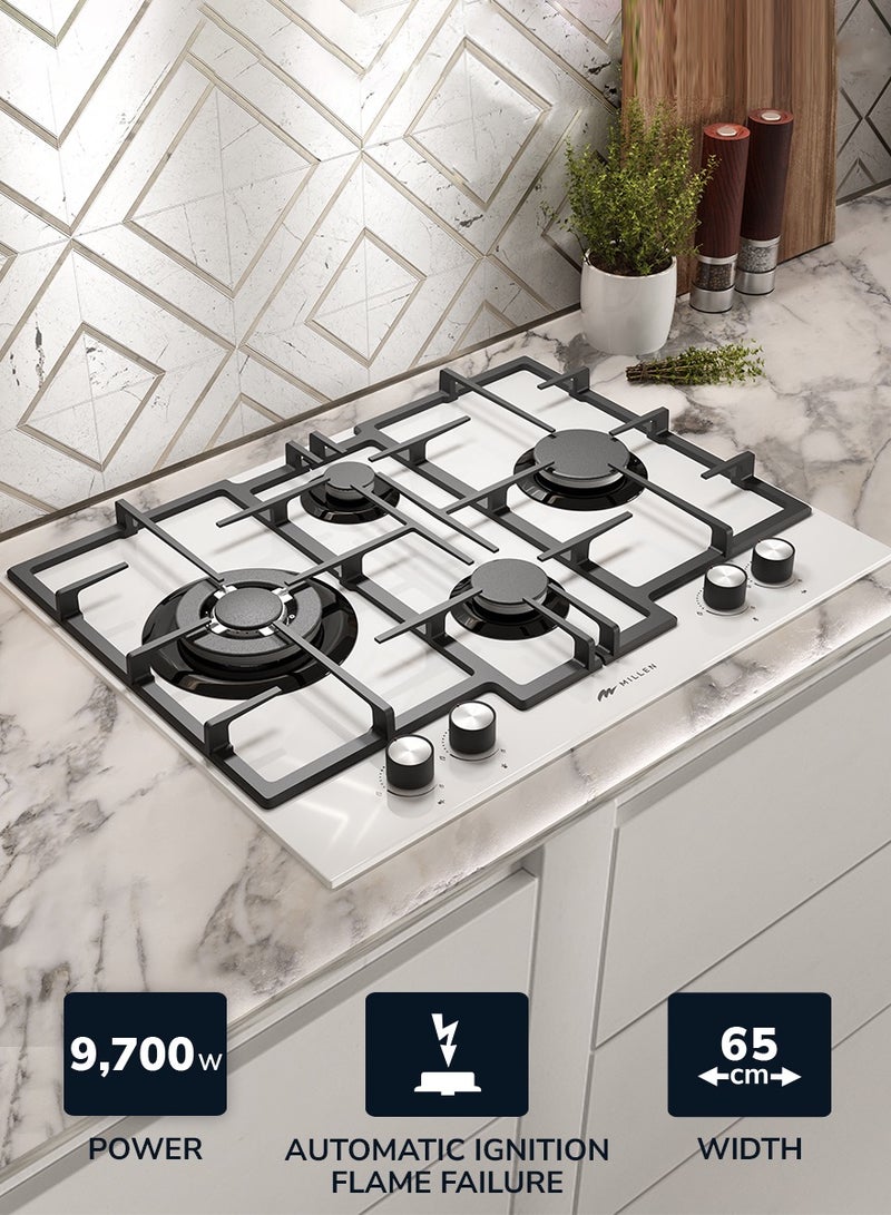 MILLEN 65 cm Built In White Glass Gas Hob with SABAF Burners - 3 Years Warranty, MGHG 6502 WH White - Image 2