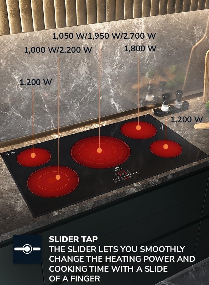 MILLEN MILLEN 90 cm Built-in Electric Hob 5 Heating Zones - MEH 904 BL, Kanger Glass Ceramic, 9100 Watts, Hi-Light Heating Elements, Touch and Slider Control, 3 Year Warranty MEH 904 BL black  - Image 3