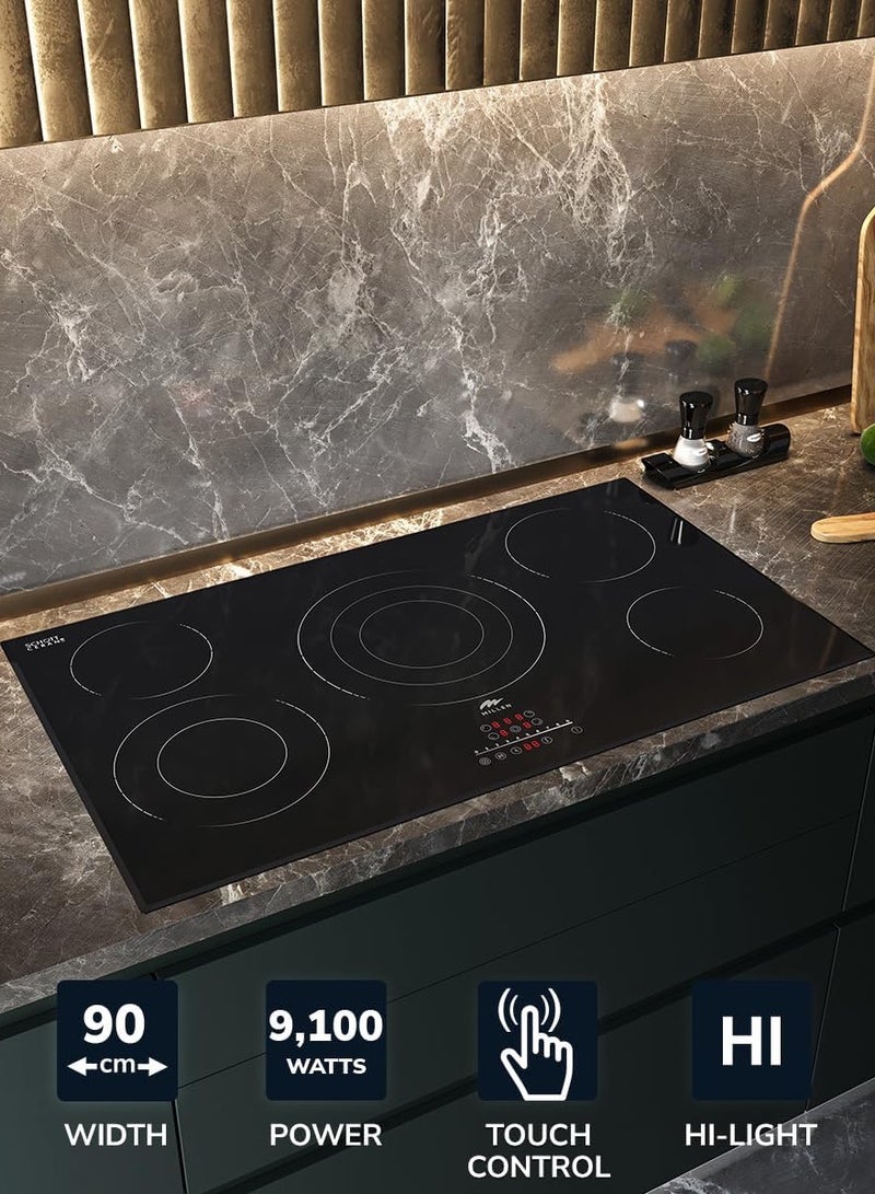 MILLEN MILLEN 90 cm Built-in Electric Hob 5 Heating Zones - MEH 904 BL, Kanger Glass Ceramic, 9100 Watts, Hi-Light Heating Elements, Touch and Slider Control, 3 Year Warranty MEH 904 BL black  - Image 4