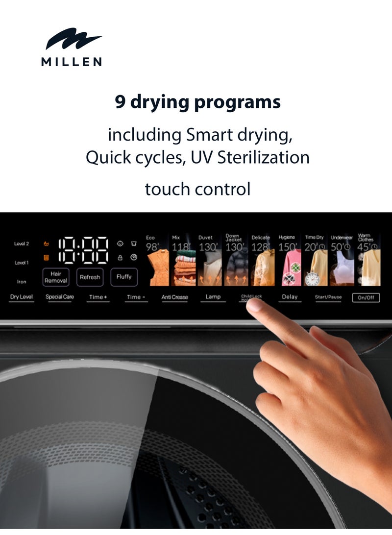 MILLEN 10kg Front Load Heat Pump Dryer – 3Y Warranty,Smart, Efficient & Gentle Drying, 10 kg MDM10BLD black - Image 3