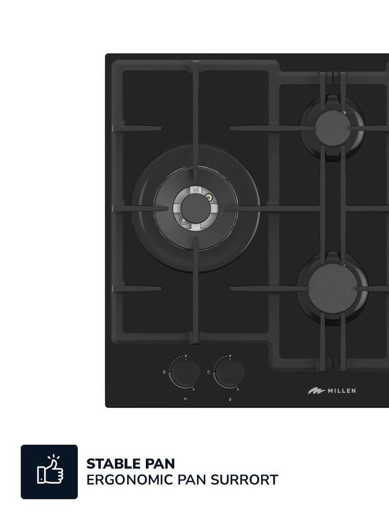 MILLEN MILLEN 65 cm Built In Black Glass Gas Hob with SABAF Burners -3 Years Warranty, MGHG 6503 BL MGHG 6503 BL Full Back  - Image 3