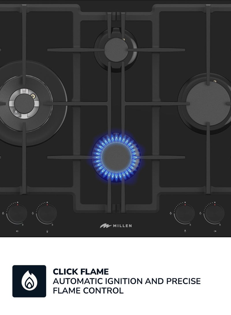 MILLEN MILLEN 65 cm Built In Black Glass Gas Hob with SABAF Burners -3 Years Warranty, MGHG 6503 BL MGHG 6503 BL Full Back  - Image 5