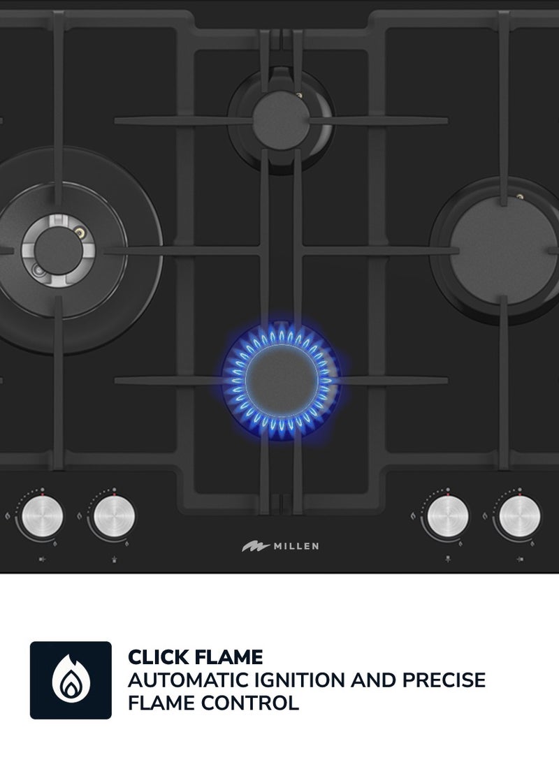 ميلين موقد غاز مدمج زجاجي أسود 65 سم مع شعلات ساباف - ضمان 3 سنوات - Image 5