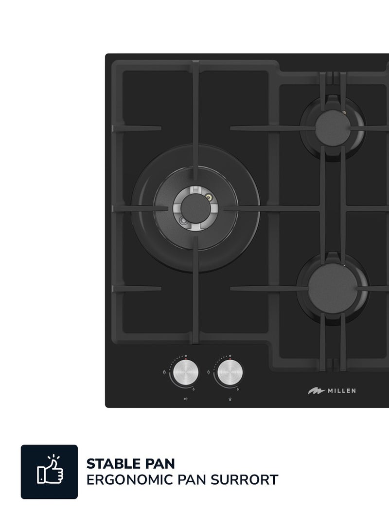 ميلين موقد غاز مدمج زجاجي أسود 65 سم مع شعلات ساباف - ضمان 3 سنوات - Image 3
