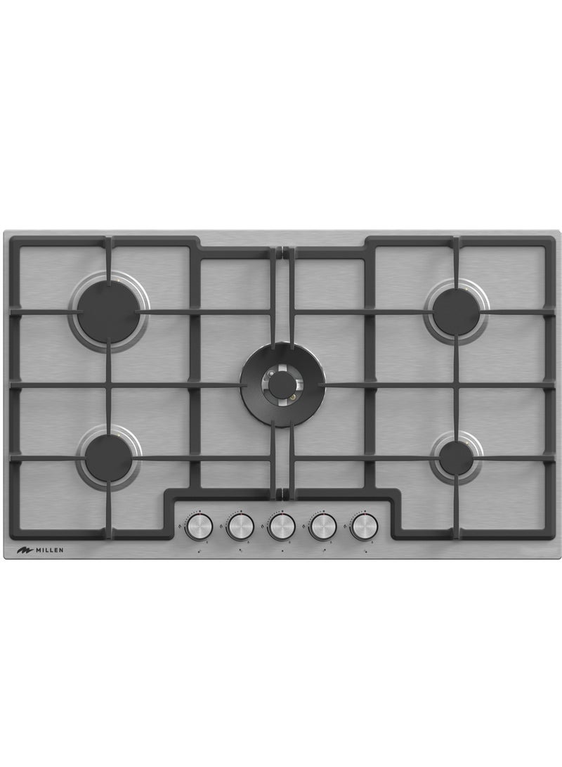 MILLEN 90 cm Built-in 5 Burners Gas Cooktop - Stainless-Steel Finish, 12100 Watts, Mechanical and Electronic Ignition Control, 3 Year Warranty MGH 9001 IX Stainless steel - Image 1