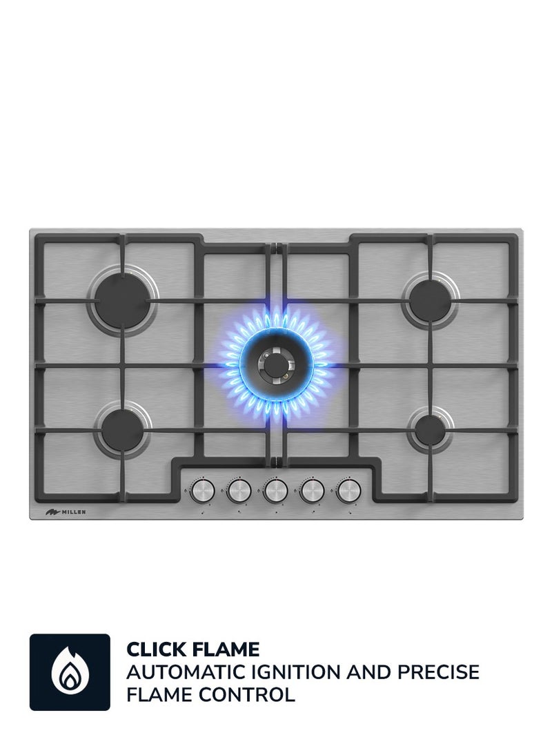MILLEN 90 cm Built-in 5 Burners Gas Cooktop - Stainless-Steel Finish, 12100 Watts, Mechanical and Electronic Ignition Control, 3 Year Warranty MGH 9001 IX Stainless steel - Image 4