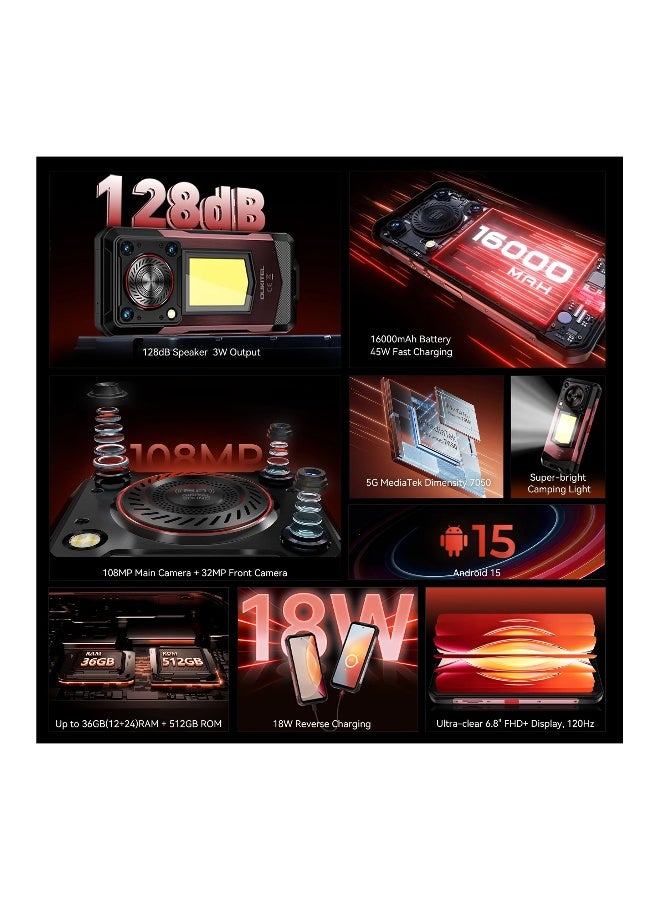 أوكيتل هاتف WP56 القوي 5G بشاشة 6.8 بوصة FHD+ وبطارية كبيرة سعة 16000 مللي أمبير وكاميرا 108 ميجابكسل بنظام أندرويد 15 (12GB+512GB NFC) - Image 3