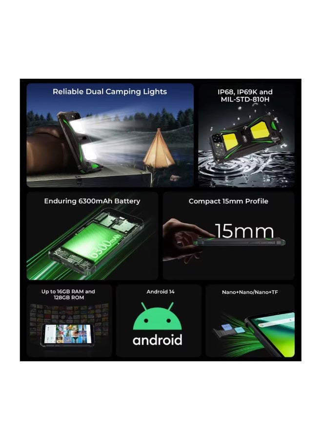 أوكيتل هاتف G5 الذكي المتين مع أضواء تخييم مزدوجة 16GB(4+12) +128GB 6300mAh 5MP 13MP 6" HD - أسود - Image 2