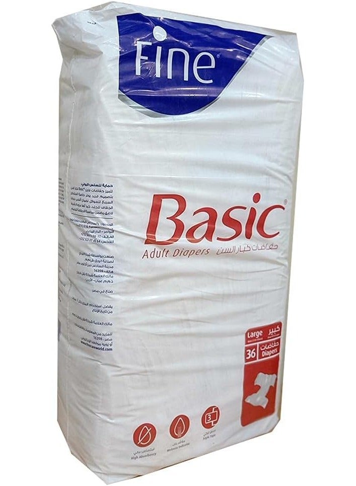 فاين Fine  Adult Diapers Large 36 Diapers156 cm 