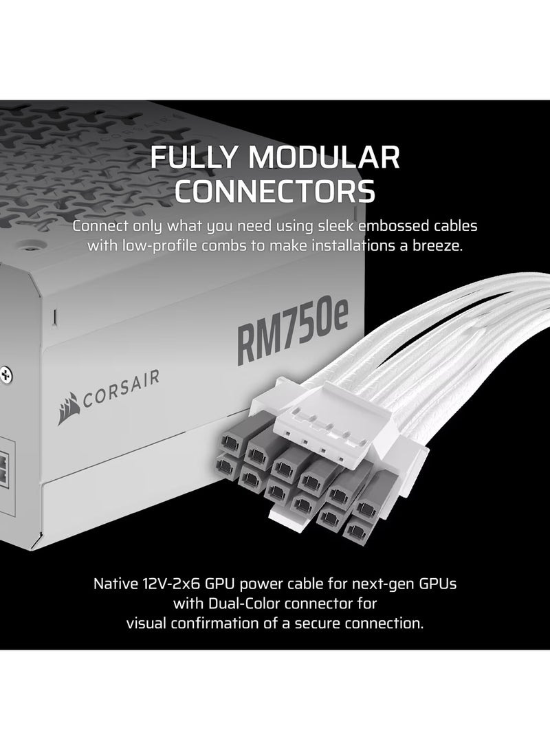 CORSAIR RMe Series RM750e 750W 80 Plus Gold Fully Modular ATX 3.0 Power Supply, Low Noise, PCIe 5.0 Ready, 12VHPWR Cable, Modern Standby, Zero RPM Fan Mode, Dual EPS12V, Rifle Bearing Fan, White | CP-9020292-UK - Image 3