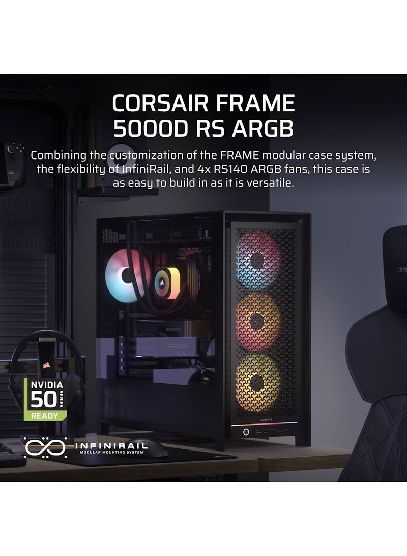 CORSAIR FRAME 5000D RS ARGB High-Airflow Mid-Tower PC Case, Modular Steel & Tempered Glass Chassis, 4x RS140 ARGB Fans, RapidRoute 2.0 Cable Management, Vertical GPU Mount Option, USB 3.2 Gen1 Type-A & Gen2 Type-C Front I/O, Black | CC-9011309-WW black - Image 2