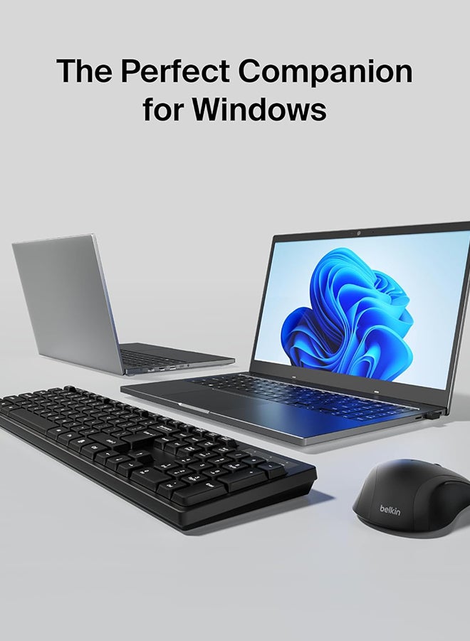 belkin Wireless Keyboard and Mouse with USB-A Receiver - Keyboard Set w/Wireless Mouse, Ergonomic Design for Home, Office, Desk, Compatible with Laptop, PC, Windows - Batteries Included Black - Image 4