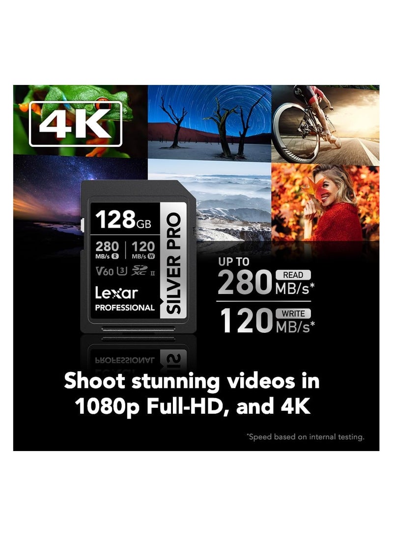 Lexar Professional Silver Pro Sdxc Uhs-Ii Card, Up To 280mb/S Read, 120mb/S Write, C10 U3 V60 (Lsdsipr128g-Bnnng) 128 GB - Image 3