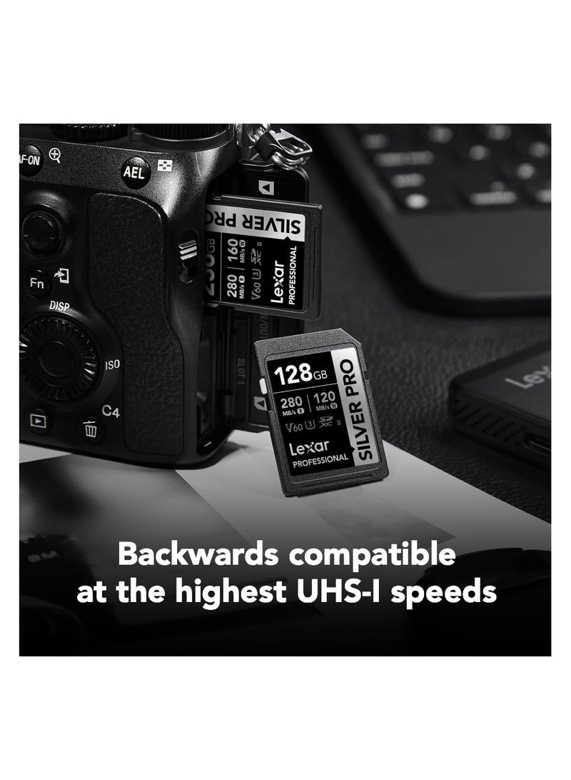 Lexar Professional Silver Pro Sdxc Uhs-Ii Card, Up To 280mb/S Read, 120mb/S Write, C10 U3 V60 (Lsdsipr128g-Bnnng) 128 GB - Image 2