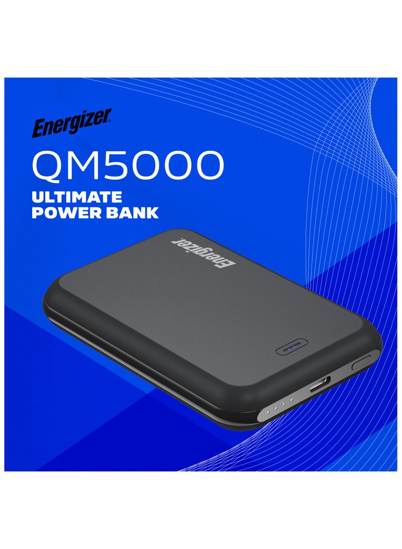 Energizer 5000 mAh Ultimate Power Bank QM5000 | 5,000mAh | 15W Wireless Fast Charging | MagSafe Compatible | USB-A And USB-C Output | Compact And Travel Friendly – Black  - Image 1