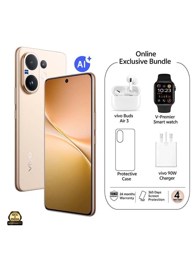 vivo V60 AI Dual SIM 5G Desert Gold 12GB RAM 256GB With Exclusive Gifts - Vivo Bud Air 3, Smart Watch, 90W Charger And 24 Months Warranty + 1 Year Screen Replacement - Middle East Version - Image 1
