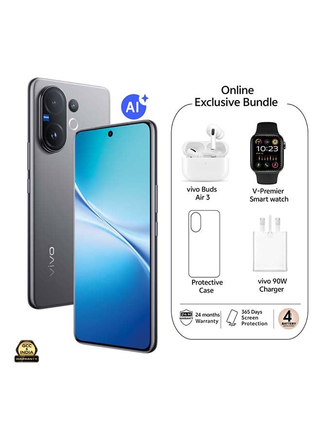 فيفو V60 AI ثنائي الشريحة 5G رمادي ضبابي 12GB RAM 256GB مع هدايا حصرية - Vivo Bud Air 3 ، ساعة ذكية ، شاحن 90W وضمان 24 شهر + 1 سنة استبدال الشاشة - نسخة الشرق الأوسط - Image 1