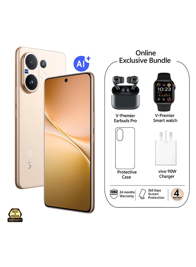 فيفو V60 AI ثنائي الشريحة 5G ذهب صحراوي 12GB RAM 512GB مع هدايا حصرية - سماعات أذن برو، ساعة ذكية، شاحن 90W وضمان 24 شهر + 1 سنة استبدال الشاشة - نسخة الشرق الأوسط - Image 1