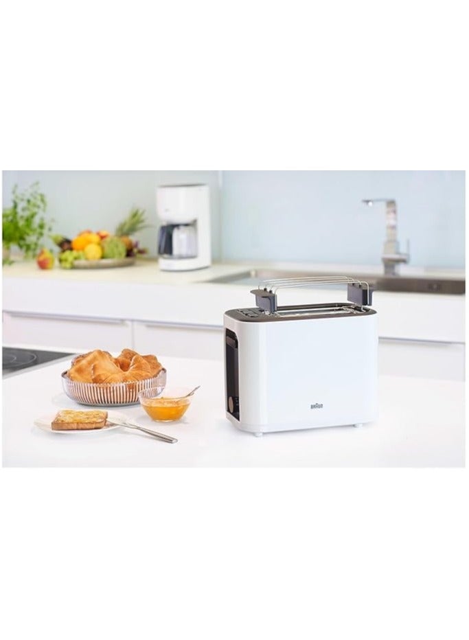 براون Braun HT3010WH Toaster, Double Slot, Removable Crumb Tray, Warm-up and Defrost Function, 7 Roasting Levels, Separate Bun Attachment, White 1000 W HT 3010 WH white - Image 4