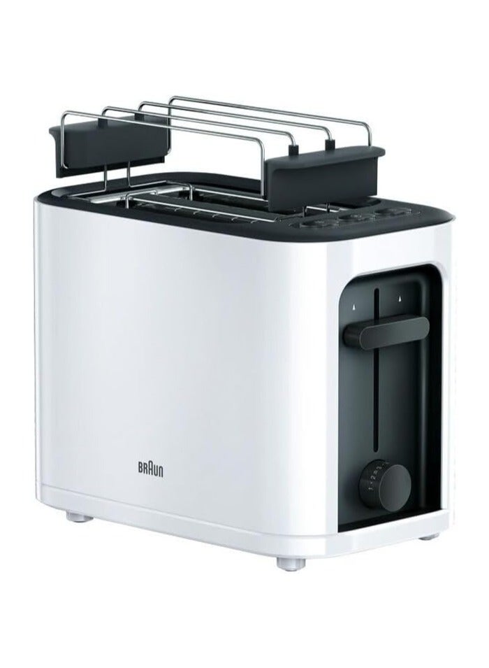 براون Braun HT3010WH Toaster, Double Slot, Removable Crumb Tray, Warm-up and Defrost Function, 7 Roasting Levels, Separate Bun Attachment, White 1000 W HT 3010 WH white - Image 1
