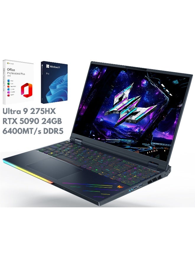 Predator Helios 16 AI (2025) Gaming Laptop With 16-Inch OLED WQXGA Display,Core Ultra 9-275HX Processor/64GB RAM/4TB SSD/24GB GeForce RTX 5090 Graphics/Windows 11 Pro English Black English Black