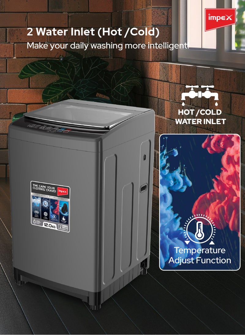 إمبكس غسالة ملابس أوتوماتيكية بالكامل سعة 12 كجم | مدخل مزدوج (ساخن/بارد) | 10 برامج غسيل | قفل أمان للأطفال | إعادة تشغيل تلقائية | هيكل معدني | مقاومة للماء | صينية مسحوق الغسيل | للاستخدام المنزلي والتجاري | رمادي داكن | WM1200TMG - Image 3