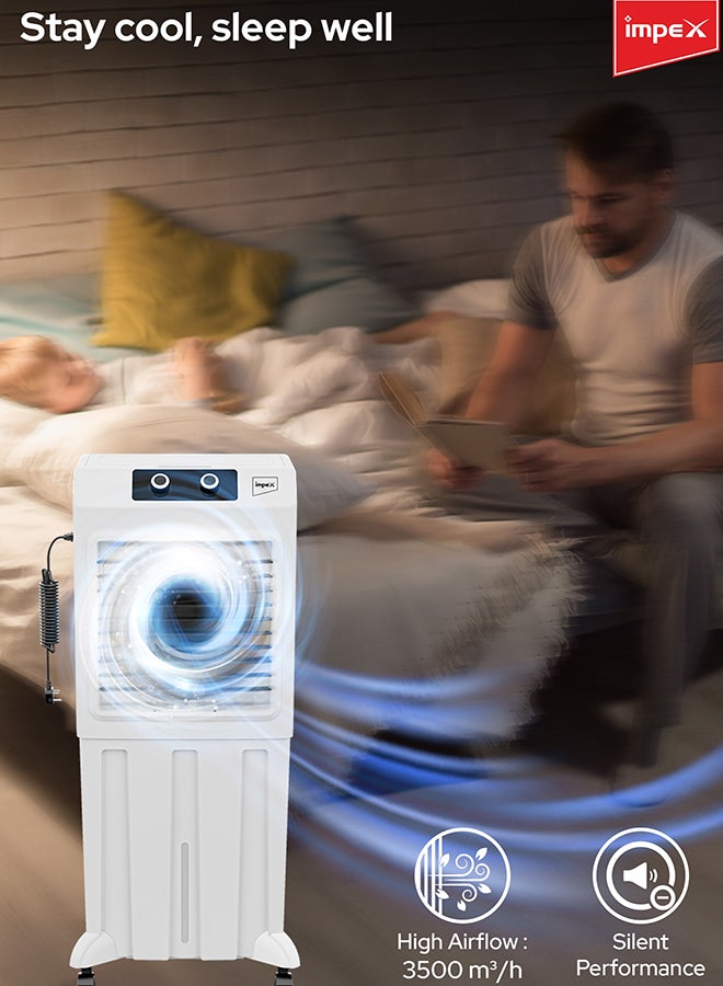 إمبكس مبرد هواء سعة 55 لتر مع وسائد خلوية ثلاثية الجوانب | تدفق هواء قوي | متوافق مع العاكس | تشغيل صامت | دوران تلقائي | عجلات دوارة | حماية المضخة | تغطية مساحة 250 قدم مربع | مثالي للمنازل والمكاتب والمتاجر وغيرها | فريزو55 - Image 4