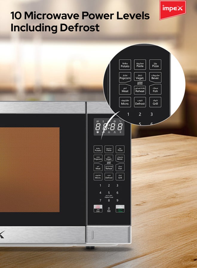 Impex Digital Microwave Oven | Large Capacity Oven | 12 Preset Menus, 10 Power Levels | Turnable Glass Tray | Cooking Completion Alert | 99 Minutes Cooking Timer | 1400W Grill & 1000W Output Power - 42 L 1400 W MO8142DGB Silver And Black - Image 4