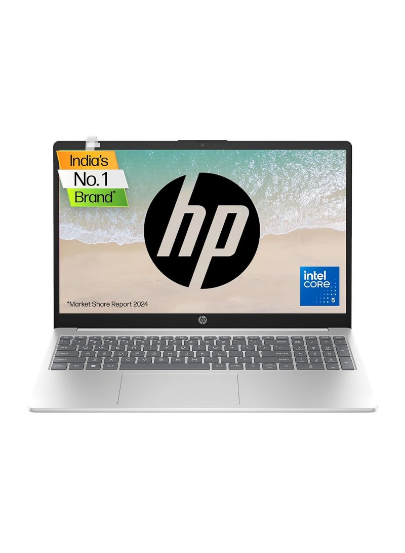 HP (Upgraded Version) Laptop 15.6-Inch FHD Display, Core 5 120U Processor/16GB RAM/512GB SSD/Intel Iris XE Graphics/Windows 11 English Natural Silver English Natural Silver - Image 1