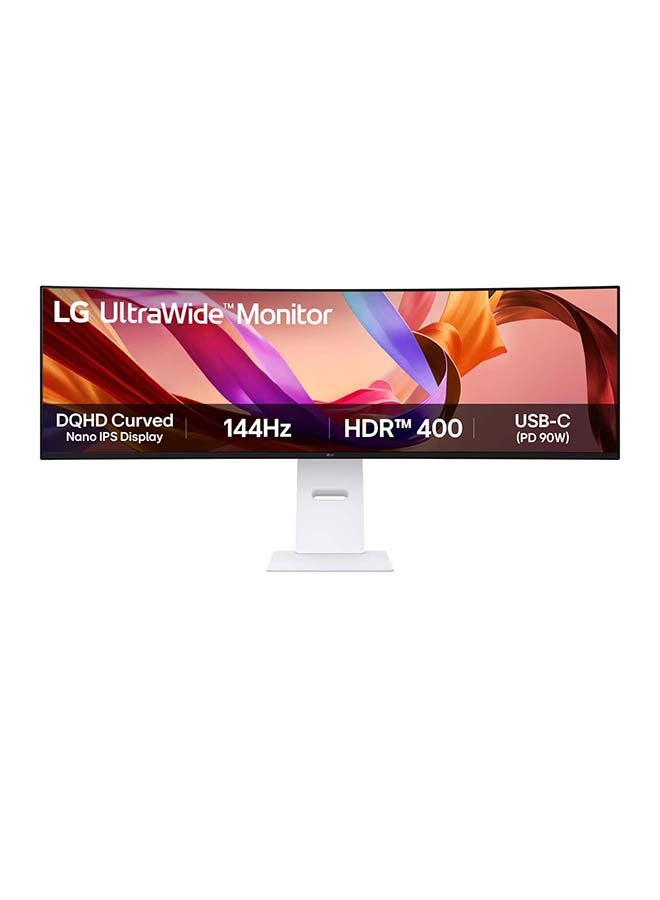 LG 49 inch curved UltraWide Dual QHD Nano IPS monitor with 144Hz 1ms, USB-C (90W), Rich Bass 10W x 2, DCI-P3 98%, VESA Display HDR™ 400, Color calibrated, NVIDIA G-SYNC® compatibility, AMD Free Sync™, KVM Switch, low blue light filter, Adaptive brightness, 49U950A-W white - Image 1
