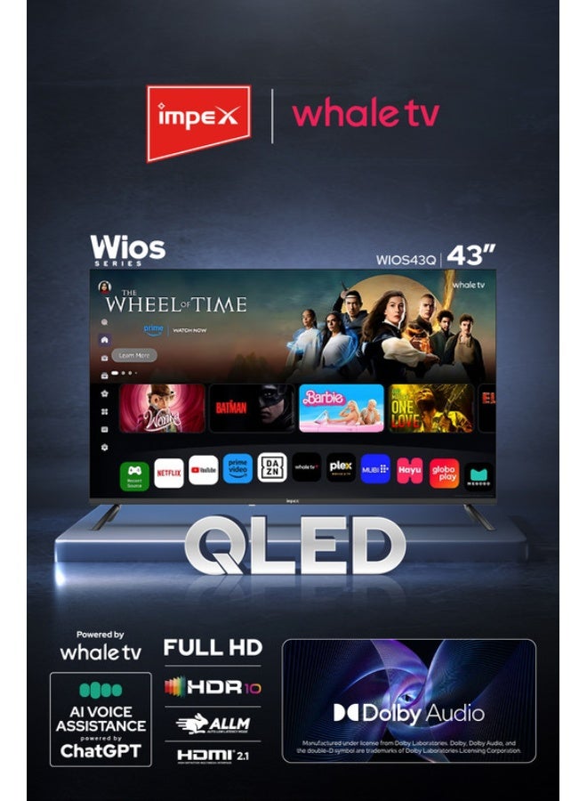 Impex 43 Inch QLED FHD Smart TV (Wios43Q) | Television, AI Voice Assistant with ChatGPT | 8GB ROM, 1GB RAM | Netflix, YouTube, Prime | A+ Panel | HDMI, USB, RJ45 | 2-Year Warranty Wios43Q black - Image 3