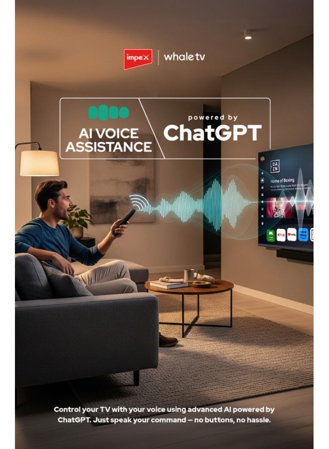 Impex 55 Inch QLED 4K UHD Smart TV (Wios55Q) | 4K Resolution Television | ChatGPT AI Voice Assistant | 2 Year Warranty | 8GB Storage, 1.5GB RAM | Netflix, Prime, YouTube | HDMI x2 | USB x2 | 110W Power | RJ45 & AV Inputs Wios55Q black - Image 5