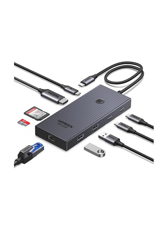 يو جرين Revodok Pro 9 in 1 USB C Hub Gigabit Ethernet Adapter 4K@60Hz HDMI, 100W PD Charging, USB A Data Ports, SD/TF Card Reader Compatible with Mac M1, M2, M3,M4, Steam Deck - Grey - Image 1