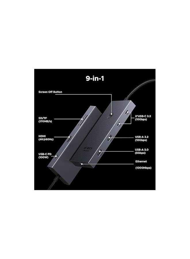 يو جرين Revodok Pro 9 in 1 USB C Hub Gigabit Ethernet Adapter 4K@60Hz HDMI, 100W PD Charging, USB A Data Ports, SD/TF Card Reader Compatible with Mac M1, M2, M3,M4, Steam Deck - Grey - Image 2