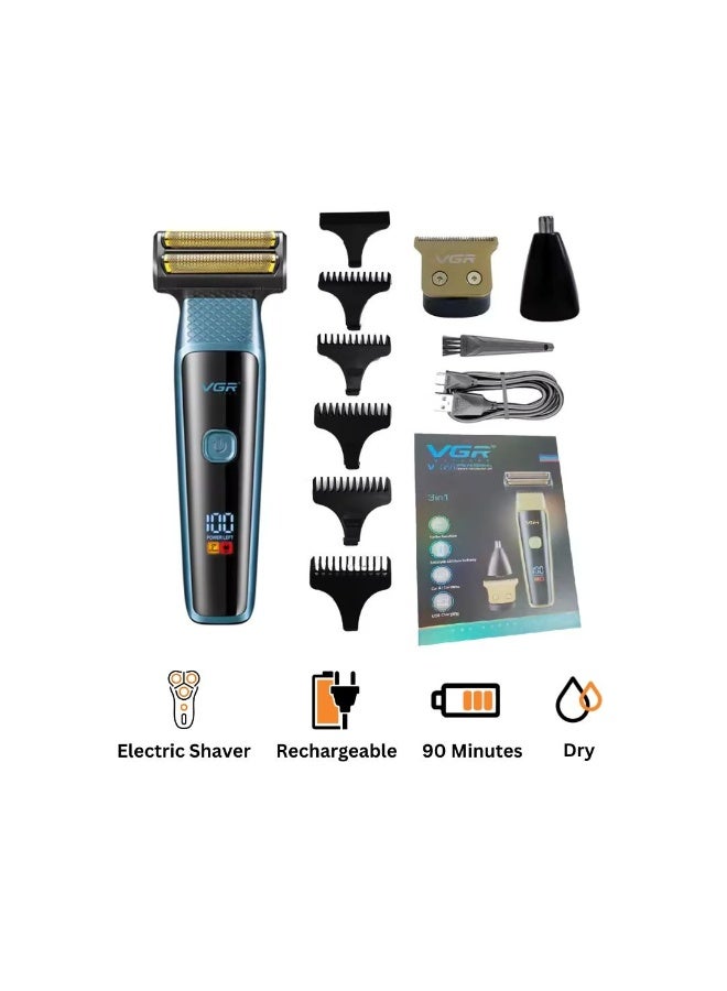 VGR Electric Shaver V‑366 – Dry Use, LED Display And Compact Design - Blue - Image 3