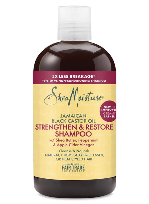 شامبو تقوية واستعادة مع زيت الخروع الأسود الجامايكي النقي للشعر التالف 384 مل