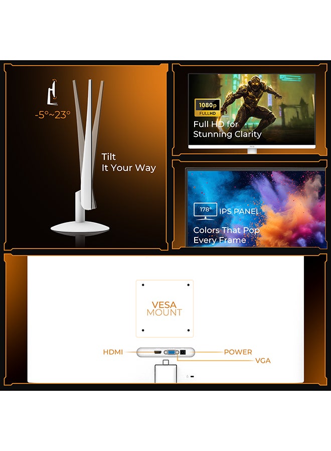 AOC 24 inch FHD 120hz 1ms IPS 3 side borderless Monitor, Wide Viewing Angle, Low Blue Mode & eye protection, HDMI 1.4×1, VGA×1 White - Image 4