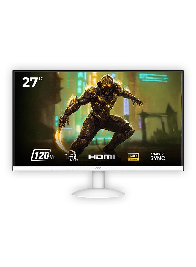 AOC 27 inch FHD 120hz 1ms IPS 3 side borderless Monitor, Wide Viewing Angle, Low Blue Mode & eye protection, HDMI 1.4 × 1, VGA × 1 White - Image 1