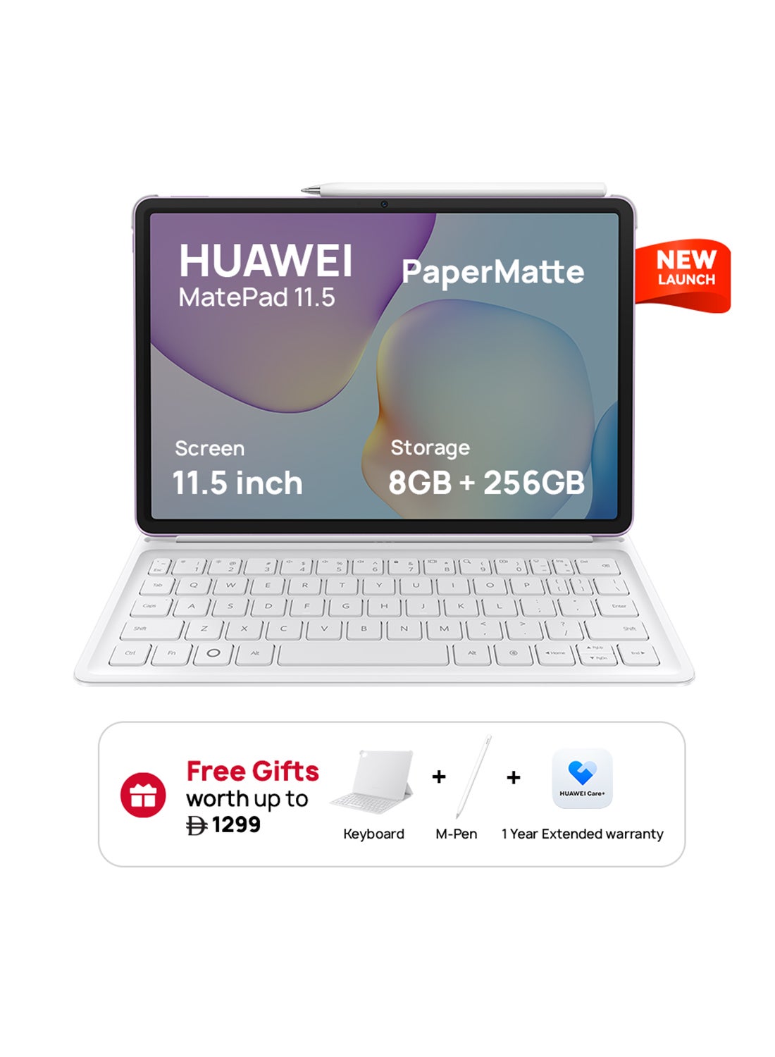 MatePad 11.5 2025 Tablet PaperMatte Violet WiFi 8GB 256GB WPS Office, Quad Speakers, Detachable Keyboard + FOC and 1 Year Extended Warranty - Middle East Version