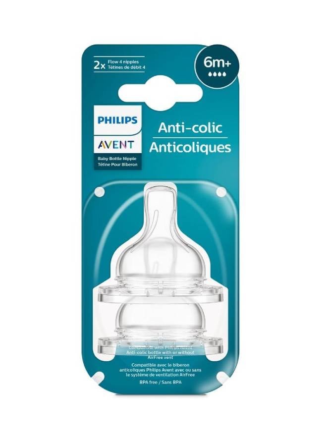 Philips Avent Anti colic Baby Teat Fast Flow 6m+ ( 2 Pack) - Image 1