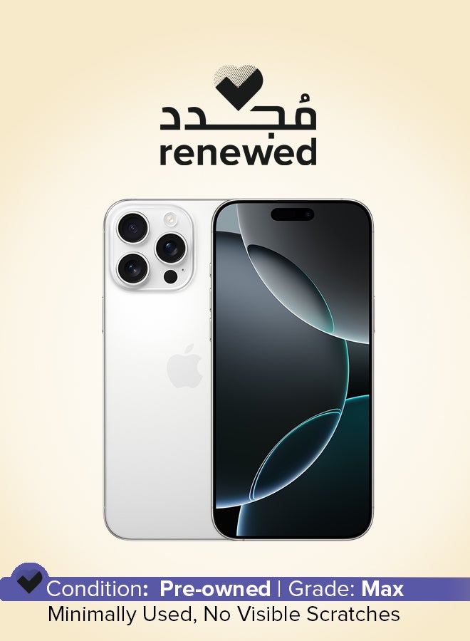 ابل  مجدد - آيفون 16 برو ماكس 256 جيجابايت أبيض تيتانيوم 5G مع فيس تايم - النسخة الدولية - Image 1