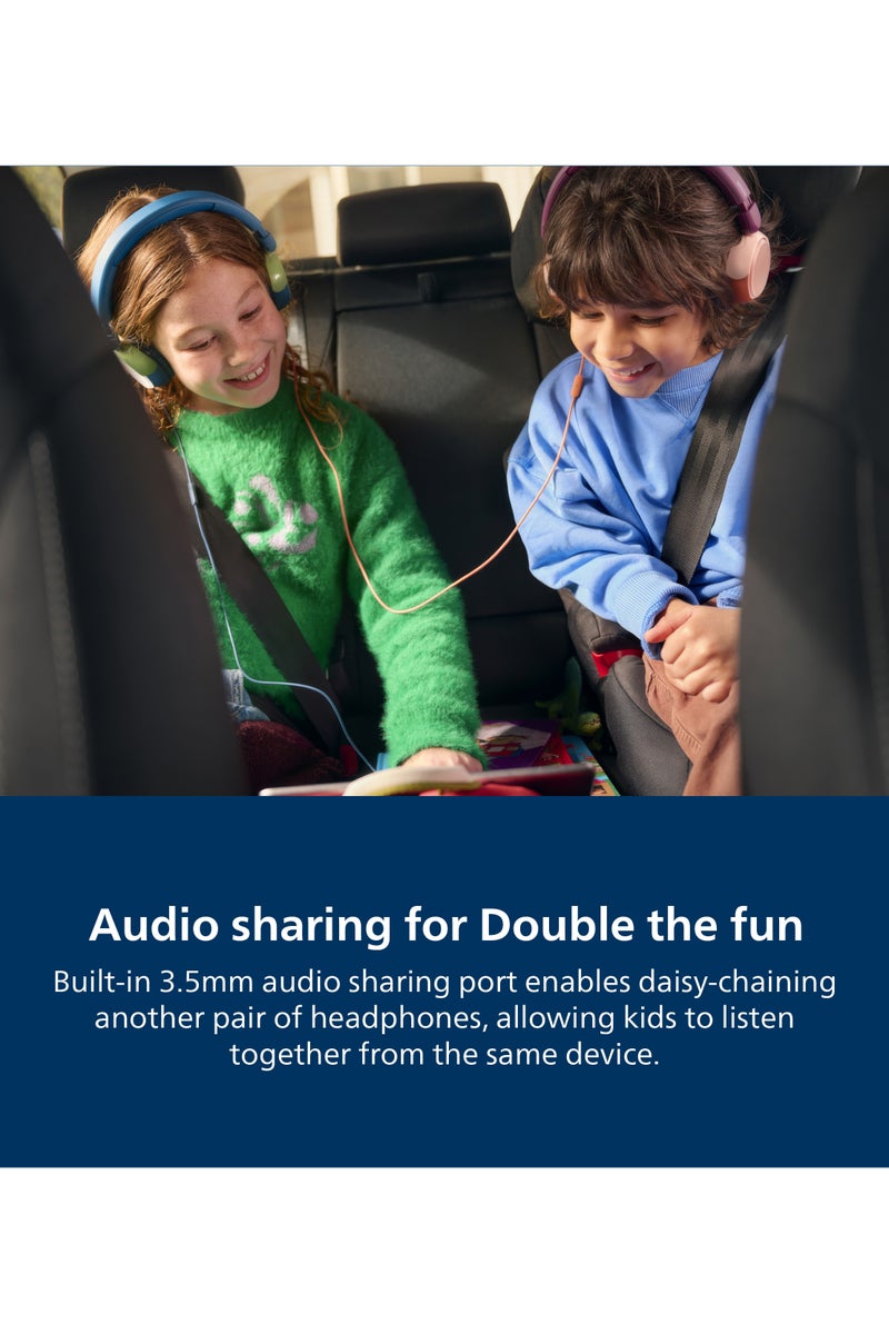 فيليبس TAK2000CT Kids On-Ear Wired Headphones with Mic, Volume Limited to 85dB, Clear Calls, Durable & Foldable, 3.5mm to USB-C Cable Included, Comfortable Fit, Over-Ear Headset for Online Learning, School, Travel, Play (Chrystal Teal) Chrystal Teal - Image 4