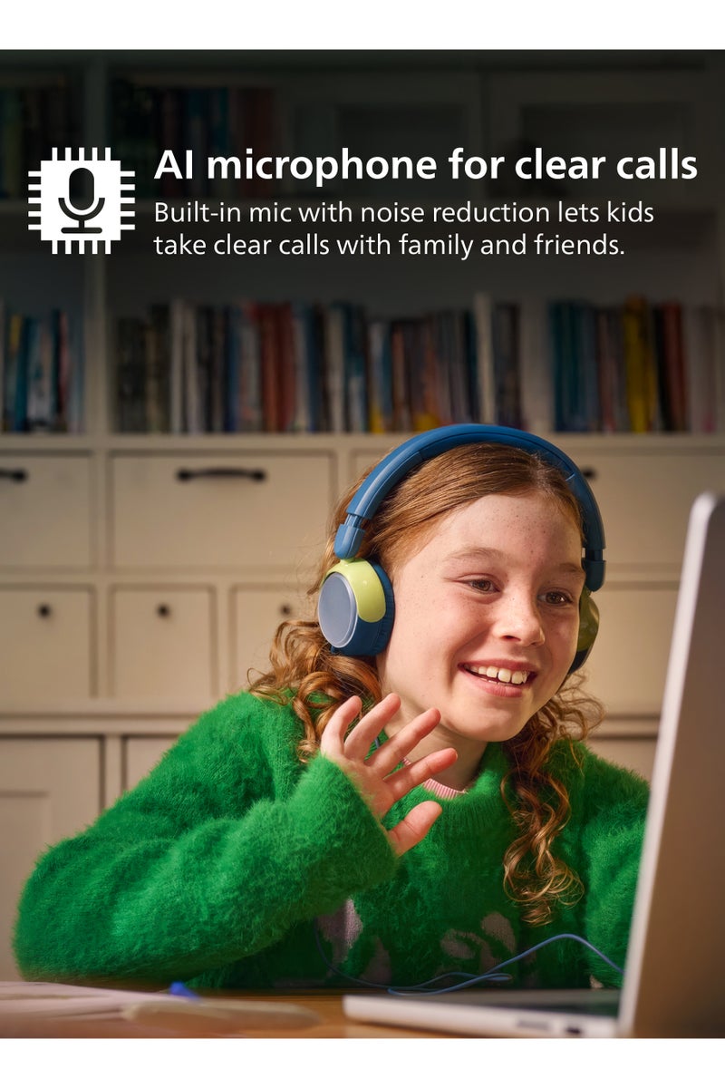 فيليبس TAK2000CT Kids On-Ear Wired Headphones with Mic, Volume Limited to 85dB, Clear Calls, Durable & Foldable, 3.5mm to USB-C Cable Included, Comfortable Fit, Over-Ear Headset for Online Learning, School, Travel, Play (Chrystal Teal) Chrystal Teal - Image 5
