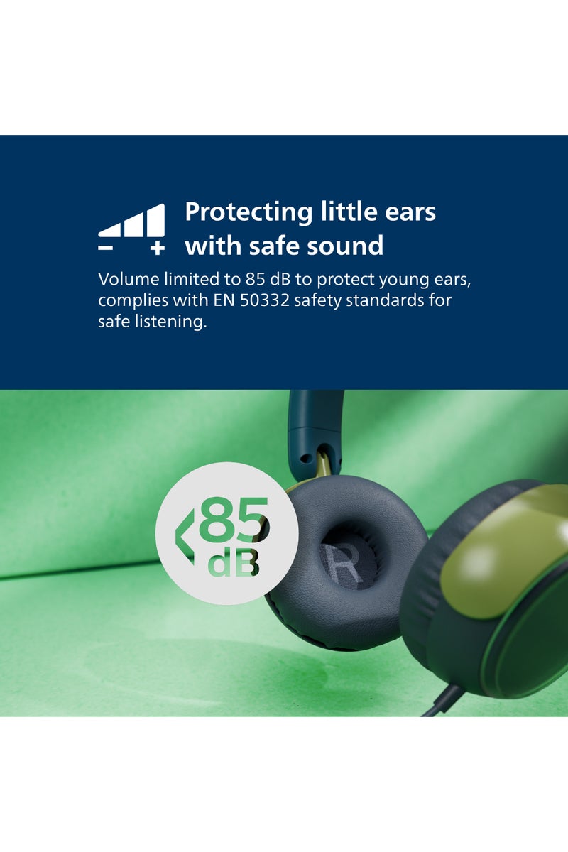فيليبس TAK2000CT Kids On-Ear Wired Headphones with Mic, Volume Limited to 85dB, Clear Calls, Durable & Foldable, 3.5mm to USB-C Cable Included, Comfortable Fit, Over-Ear Headset for Online Learning, School, Travel, Play (Chrystal Teal) Chrystal Teal - Image 3