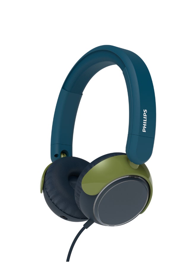 فيليبس TAK2000CT Kids On-Ear Wired Headphones with Mic, Volume Limited to 85dB, Clear Calls, Durable & Foldable, 3.5mm to USB-C Cable Included, Comfortable Fit, Over-Ear Headset for Online Learning, School, Travel, Play (Chrystal Teal) Chrystal Teal - Image 1
