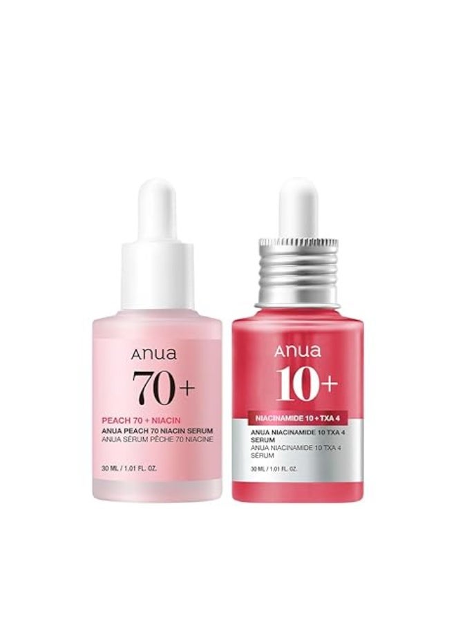 انوا ثنائي السيروم الوردي لبشرة زجاجية كورية: 10% نياسيناميد + 4% سيروم حمض ترانيكساميك & سيروم 70% خوخ للبشرة الباهتة، حاجز البشرة، العناية بالبشرة الكورية - Image 1