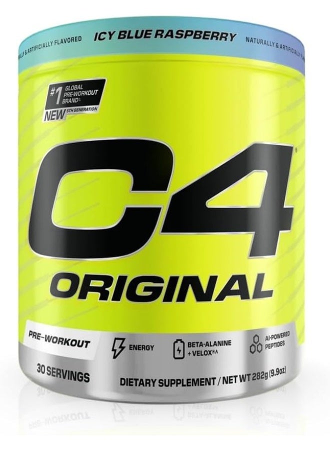 سيلوكور مسحوق C4 الأصلي قبل التمرين – نكهة الأزرق الجليدي، 30 حصة | مشروب طاقة خالي من السكر مع 150 ملغ كافيين، بيتا ألانين وفيتامين C – للرجال والنساء - Image 1