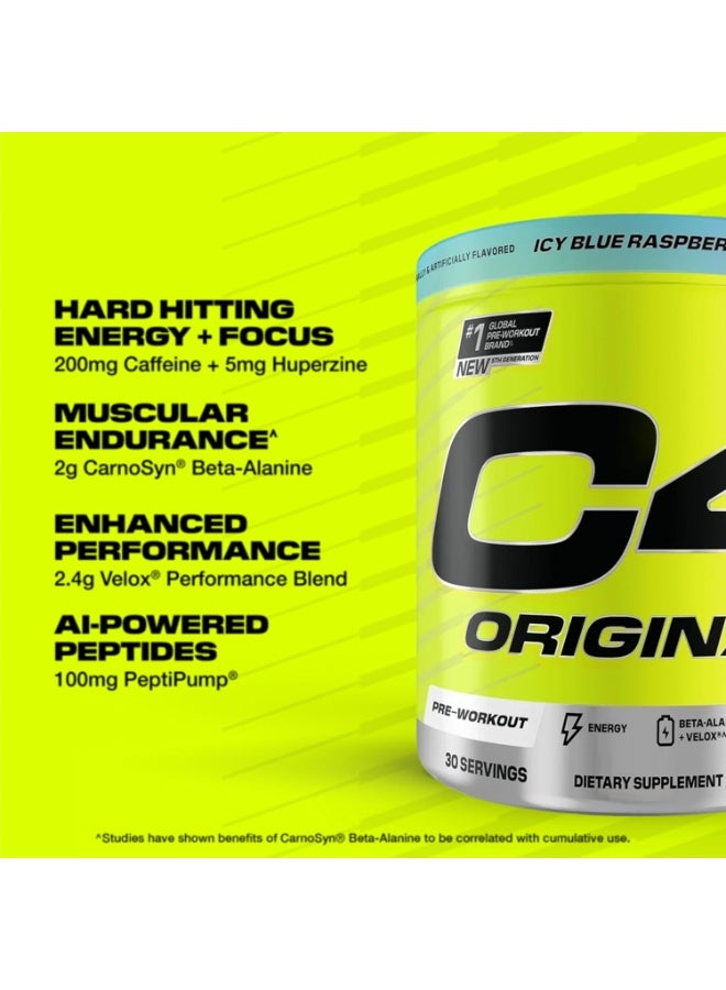 سيلوكور مسحوق C4 الأصلي قبل التمرين – نكهة الأزرق الجليدي، 30 حصة | مشروب طاقة خالي من السكر مع 150 ملغ كافيين، بيتا ألانين وفيتامين C – للرجال والنساء - Image 4